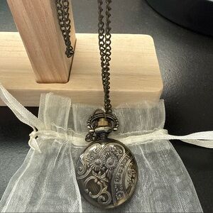 Vintage Style Necklace Bundle Locket Watch Pendant Green Stone Steampunk Jewelry